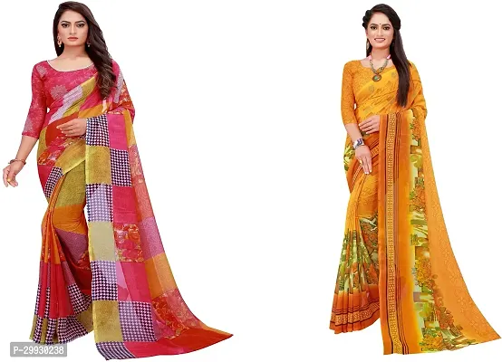 Stylish Fancy Georgette Saree With Blouse Piece Combo For Women Pack Of 2-thumb0