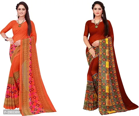 Stylish Fancy Georgette Saree With Blouse Piece Combo For Women Pack Of 2-thumb0