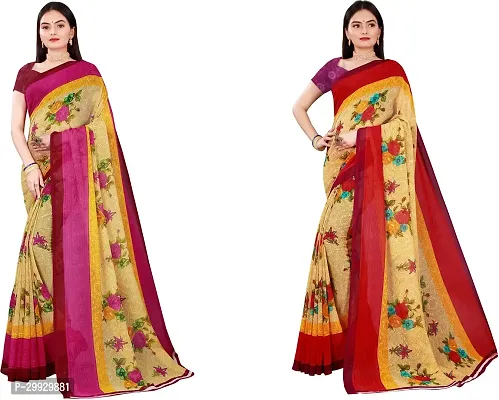 Stylish Fancy Georgette Saree With Blouse Piece Combo For Women Pack Of 2-thumb0