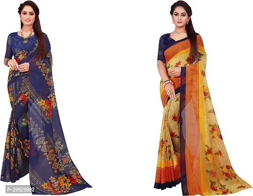 Stylish Fancy Georgette Saree With Blouse Piece Combo For Women Pack Of 2-thumb0