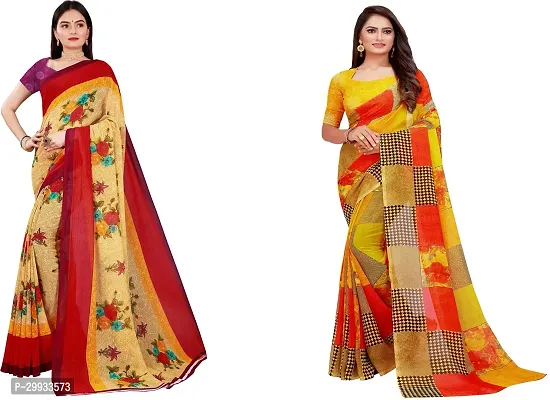 Stylish Fancy Georgette Saree With Blouse Piece Combo For Women Pack Of 2-thumb0