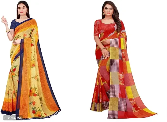 Stylish Fancy Georgette Saree With Blouse Piece Combo For Women Pack Of 2-thumb0