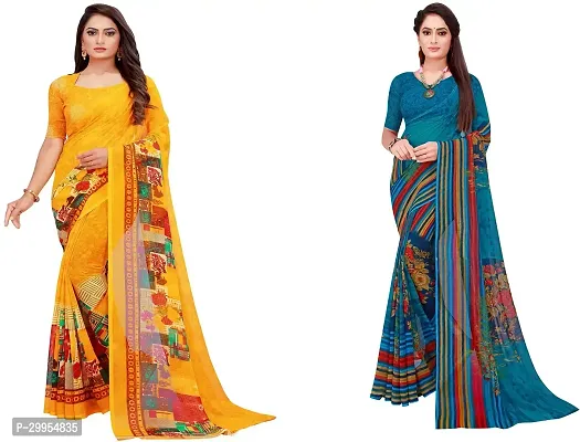 Stylish Fancy Georgette Saree With Blouse Piece For Women Pack Of 2