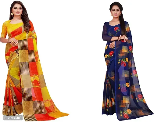 Stylish Fancy Georgette Saree With Blouse Piece Combo For Women Pack Of 2-thumb0