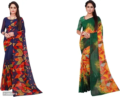 Stylish Fancy Georgette Saree With Blouse Piece Combo For Women Pack Of 2-thumb0