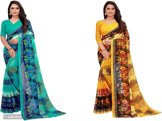 Stylish Fancy Georgette Saree With Blouse Piece For Women Pack Of 2-thumb0