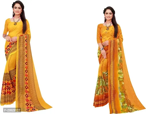 Stylish Fancy Georgette Saree With Blouse Piece Combo For Women Pack Of 2-thumb0