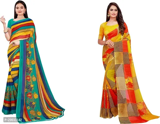 Stylish Fancy Georgette Saree With Blouse Piece Combo For Women Pack Of 2-thumb0