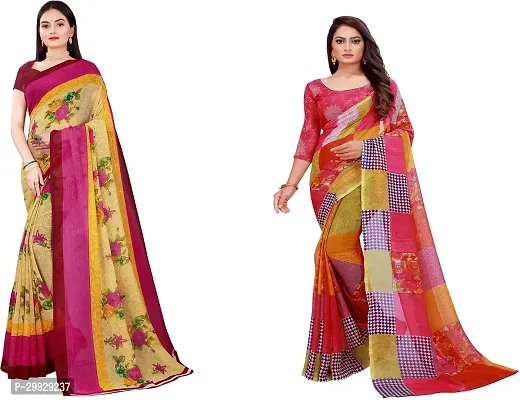 Stylish Fancy Georgette Saree With Blouse Piece Combo For Women Pack Of 2-thumb0