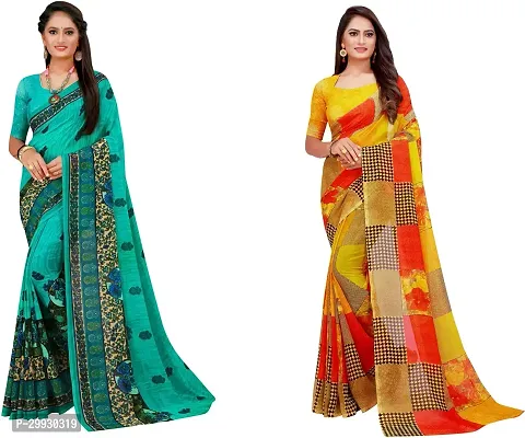 Stylish Fancy Georgette Saree With Blouse Piece Combo For Women Pack Of 2-thumb0