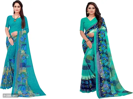 Stylish Fancy Georgette Saree With Blouse Piece For Women Pack Of 2-thumb0