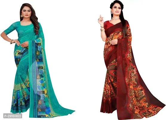 Stylish Fancy Georgette Saree With Blouse Piece For Women Pack Of 2-thumb0