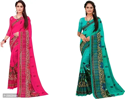 Stylish Fancy Georgette Saree With Blouse Piece Combo For Women Pack Of 2