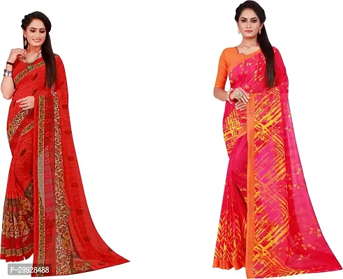 Stylish Fancy Georgette Saree With Blouse Piece Combo For Women Pack Of 2