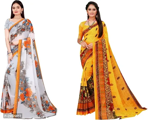 Stylish Fancy Georgette Saree With Blouse Piece Combo For Women Pack Of 2-thumb0