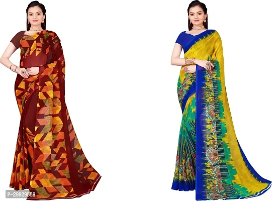 Stylish Fancy Georgette Saree With Blouse Piece Combo For Women Pack Of 2-thumb0