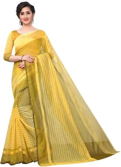Cotton Silk Striped Sarees with Blouse piece