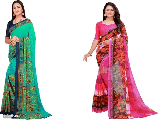 Stylish Fancy Georgette Saree With Blouse Piece For Women Pack Of 2-thumb0