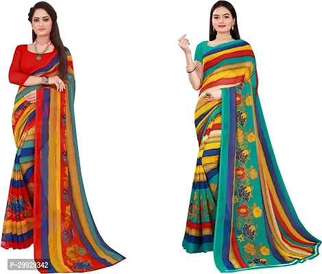 Stylish Fancy Georgette Saree With Blouse Piece Combo For Women Pack Of 2-thumb0