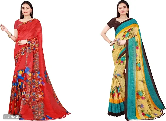 Stylish Fancy Georgette Saree With Blouse Piece Combo For Women Pack Of 2