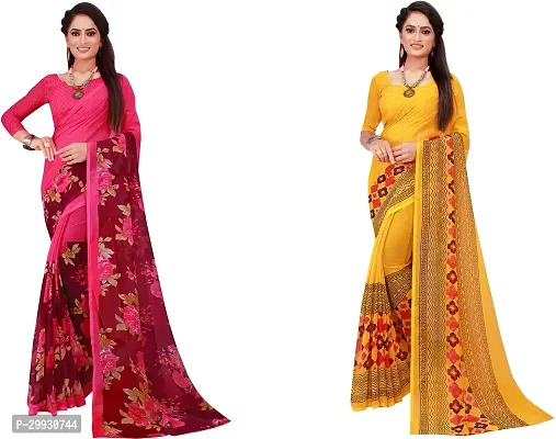 Stylish Fancy Georgette Saree With Blouse Piece Combo For Women Pack Of 2-thumb0