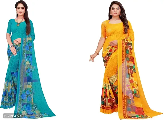 Stylish Fancy Georgette Saree With Blouse Piece For Women Pack Of 2-thumb0