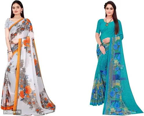 Stylish Fancy Georgette Saree With Blouse Piece Combo For Women Pack Of 2-thumb0