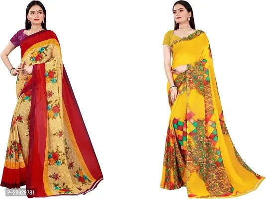 Stylish Fancy Georgette Saree With Blouse Piece Combo For Women Pack Of 2-thumb0