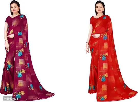 Stylish Fancy Georgette Saree With Blouse Piece Combo For Women Pack Of 2