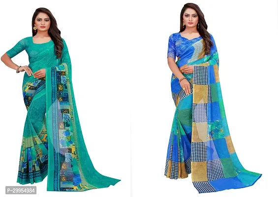 Stylish Fancy Georgette Saree With Blouse Piece For Women Pack Of 2