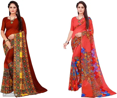 Stylish Fancy Georgette Saree With Blouse Piece Combo For Women Pack Of 2-thumb0