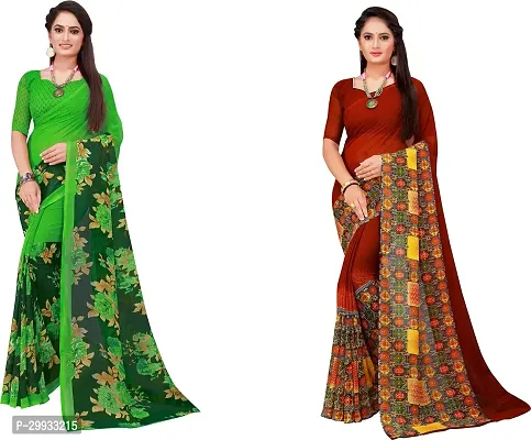 Stylish Fancy Georgette Saree With Blouse Piece Combo For Women Pack Of 2-thumb0