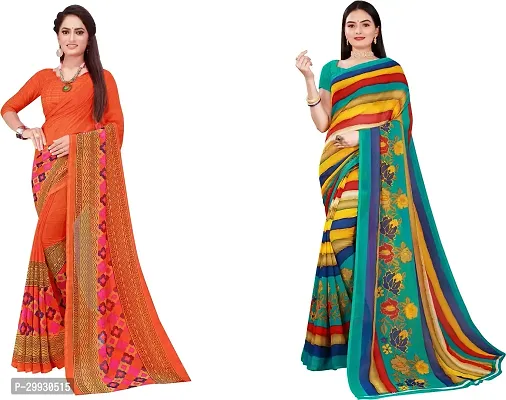 Stylish Fancy Georgette Saree With Blouse Piece Combo For Women Pack Of 2-thumb0