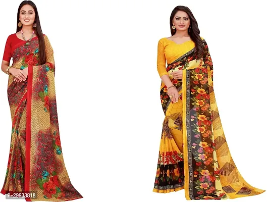 Stylish Fancy Georgette Saree With Blouse Piece Combo For Women Pack Of 2-thumb0