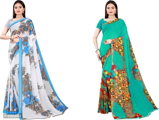 Stylish Fancy Georgette Saree With Blouse Piece Combo For Women Pack Of 2