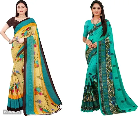 Stylish Fancy Georgette Saree With Blouse Piece Combo For Women Pack Of 2