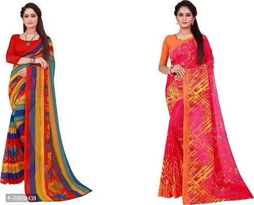 Stylish Fancy Georgette Saree With Blouse Piece Combo For Women Pack Of 2-thumb0