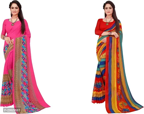 Stylish Fancy Georgette Saree With Blouse Piece Combo For Women Pack Of 2-thumb0