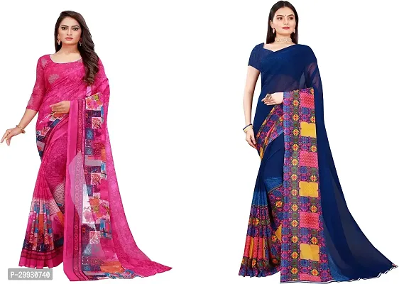 Stylish Fancy Georgette Saree With Blouse Piece Combo For Women Pack Of 2-thumb0