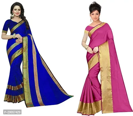 Stylish Fancy Cotton Silk Saree With Blouse Piece For Women Pack Of 2-thumb0