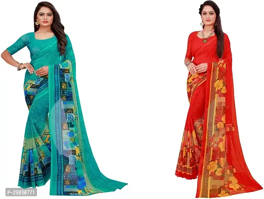 Stylish Fancy Georgette Saree With Blouse Piece Combo For Women Pack Of 2-thumb0