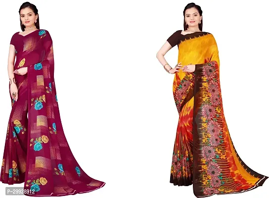 Stylish Fancy Georgette Saree With Blouse Piece Combo For Women Pack Of 2-thumb0