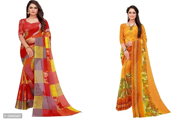 Stylish Fancy Georgette Saree With Blouse Piece For Women Pack Of 2