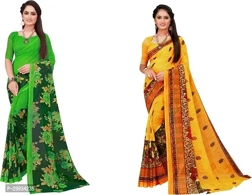 Stylish Fancy Georgette Saree With Blouse Piece Combo For Women Pack Of 2-thumb0