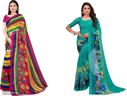 Stylish Fancy Georgette Saree With Blouse Piece Combo For Women Pack Of 2