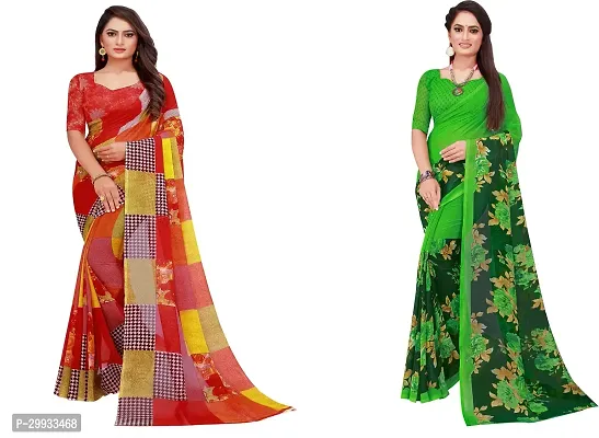 Stylish Fancy Georgette Saree With Blouse Piece Combo For Women Pack Of 2