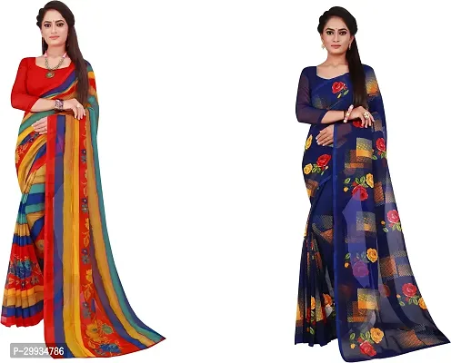 Stylish Fancy Georgette Saree With Blouse Piece Combo For Women Pack Of 2-thumb0