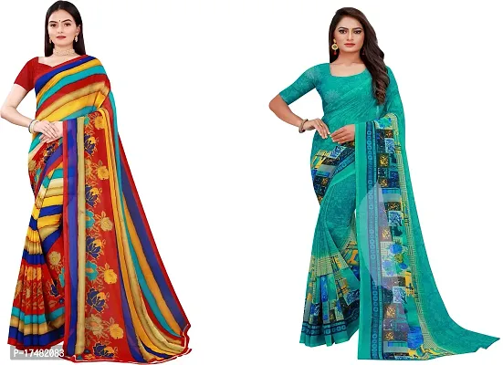 Women Stylish Georgette Printed Saree with Blouse piece-thumb0