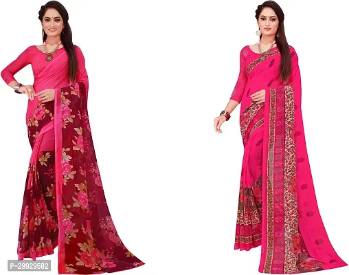 Stylish Fancy Georgette Saree With Blouse Piece Combo For Women Pack Of 2-thumb0