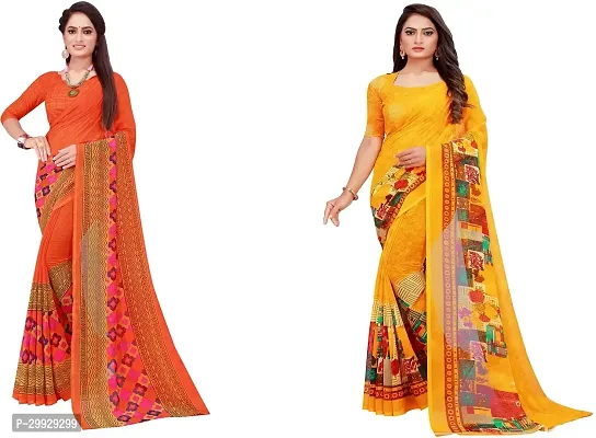 Stylish Fancy Georgette Saree With Blouse Piece Combo For Women Pack Of 2-thumb0